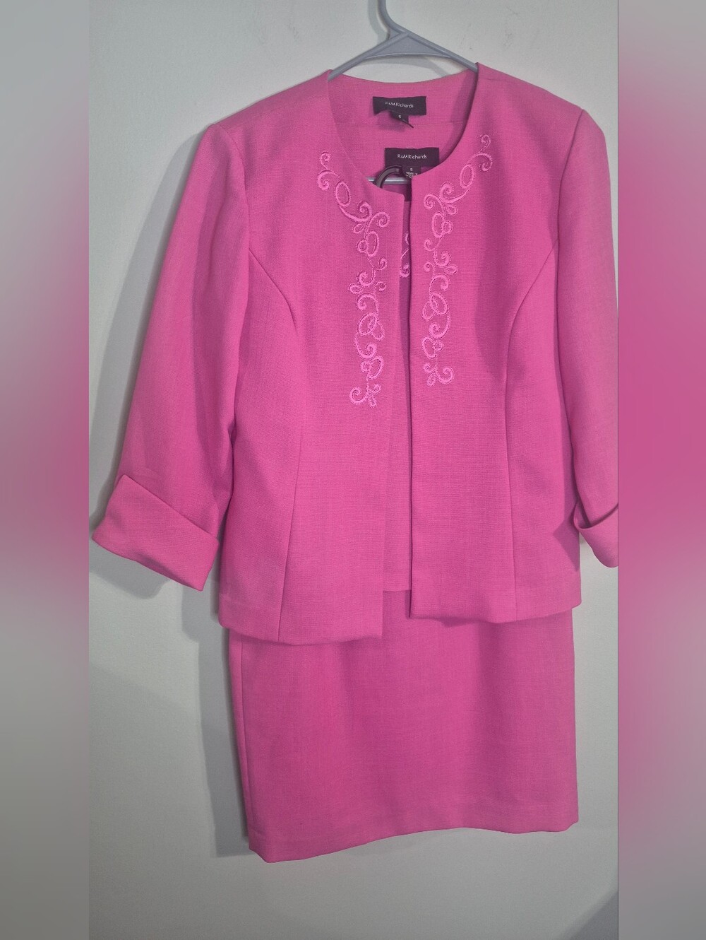 R&M Richards  Pink Embroidered Three-Piece Skirt Set